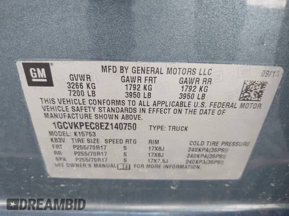 2014 Chevrolet Silverado 1500 Work Truck z VIN 1GCVKPEC8EZ140750, wystawiony jako IAAI lot #41751347 z przebiegiem 143 346 mil mil oraz . Historia ofert i sprzedaży dostępna na DreamBid. Obrazek 9.