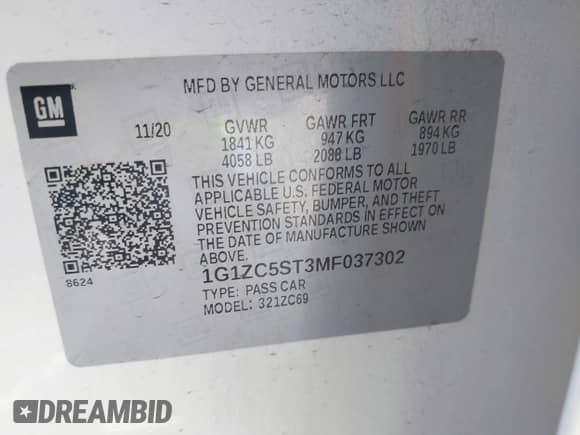 2021 Chevrolet Malibu LS z VIN 1G1ZC5ST3MF037302, wystawiony jako IAAI lot #42988942 z przebiegiem 91 354 mil mil oraz . Historia ofert i sprzedaży dostępna na DreamBid. Obrazek 9.