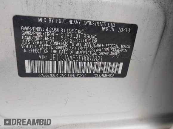 2014 Subaru Impreza с VIN JF1GJAA63EH007821, выставлен на аукционе IAAI как лот 43560972 с пробегом 199 287 миль миль и . История ставок и продаж доступна на DreamBid. Изображение 9.