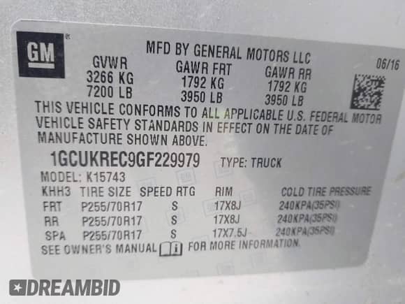 2016 Chevrolet Silverado 1500 LT with VIN 1GCUKREC9GF229979, listed as a IAAI auction lot 41859015 with 110,821 mi miles and . Bid and sale history available at DreamBid. Image 9.