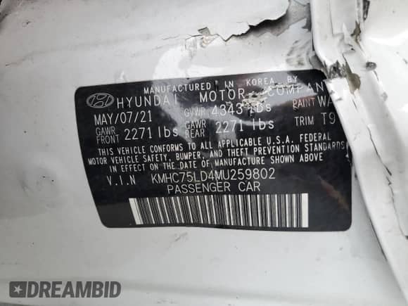 2021 Hyundai Ioniq SEL with VIN KMHC75LD4MU259802, listed as a Copart auction lot 81886473 with Not provided miles and . Bid and sale history available at DreamBid. Image 12.