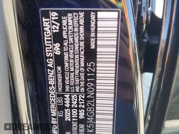 2020 Mercedes-Benz CLA 250 с VIN W1K5J4GB2LN091125, выставлен на аукционе Copart как лот 69440405 с пробегом 39 379 миль миль и Списание • Salvage title. История ставок и продаж доступна на DreamBid. Изображение 13.