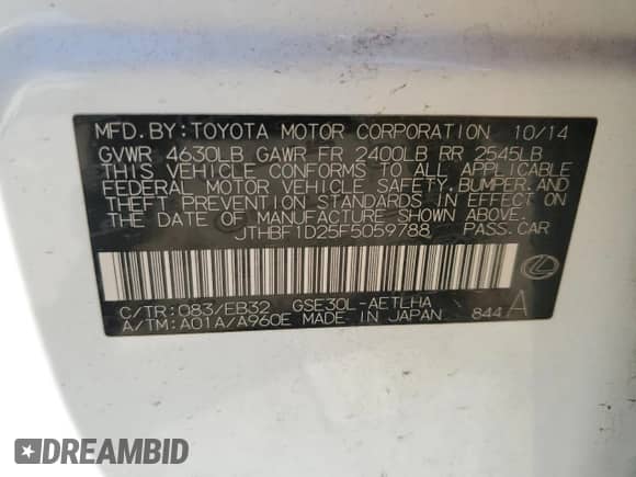 2015 Lexus IS 250 with VIN JTHBF1D25F5059788, listed as a Copart auction lot 87240825 with 134,653 mi miles and Clean title. Bid and sale history available at DreamBid. Image 12.