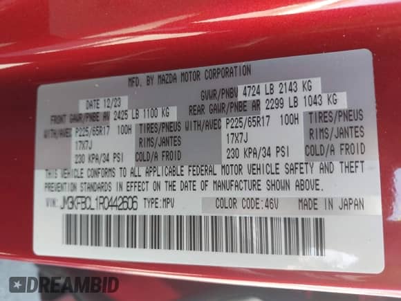 2024 Mazda CX-5 S Preferred с VIN JM3KFBCL1R0442606, выставлен на аукционе IAAI как лот 43142703 с пробегом 19 433 миль миль и . История ставок и продаж доступна на DreamBid. Изображение 9.