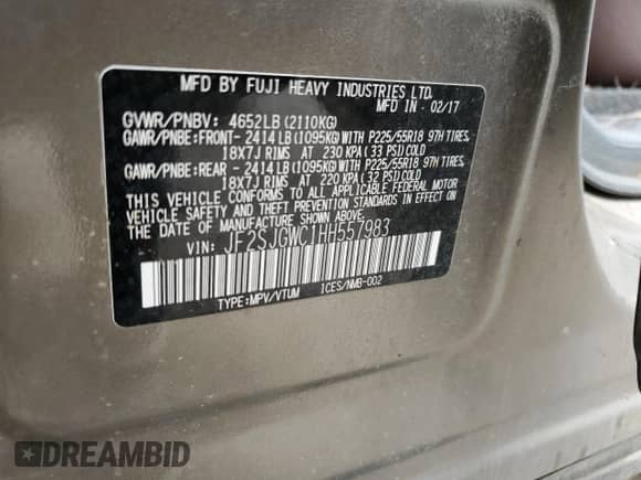 2017 Subaru Forester Touring z VIN JF2SJGWC1HH557983, wystawiony jako Copart lot #68510025 z przebiegiem 122 654 mil mil oraz Szkoda całkowita • Salvage title. Historia ofert i sprzedaży dostępna na DreamBid. Obrazek 13.