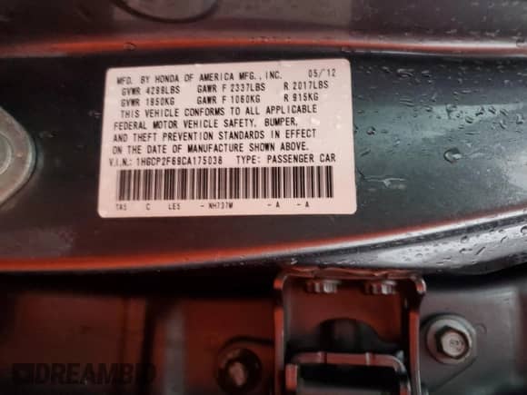 2012 Honda Accord SE с VIN 1HGCP2F69CA175038, выставлен на аукционе Copart как лот 85580865 с пробегом 139 979 миль миль и Списание • Salvage title. История ставок и продаж доступна на DreamBid. Изображение 12.