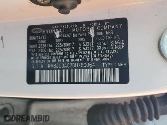 2013 Hyundai Tucson Limited с VIN KM8JU3AC3DU760064, выставлен на аукционе Copart как лот 81740985 с пробегом 232 813 миль миль и Чистый • Clean title. История ставок и продаж доступна на DreamBid. Изображение 13.