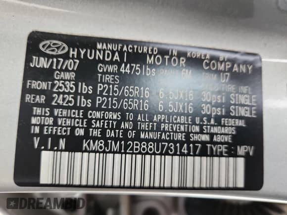 2008 Hyundai Tucson GLS с VIN KM8JM12B88U731417, выставлен на аукционе Copart как лот 90292985 с пробегом 64 124 миль миль и Чистый • Clean title. История ставок и продаж доступна на DreamBid. Изображение 13.