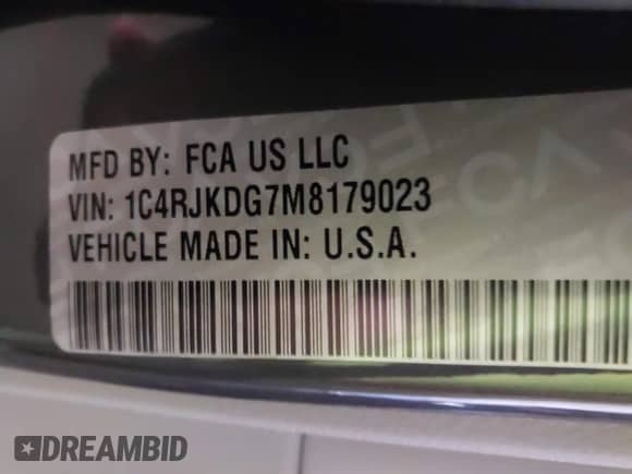 2021 Jeep Grand Cherokee Overland with VIN 1C4RJKDG7M8179023, listed as a IAAI auction lot 42739881 with 47,475 mi miles and . Bid and sale history available at DreamBid. Image 9.