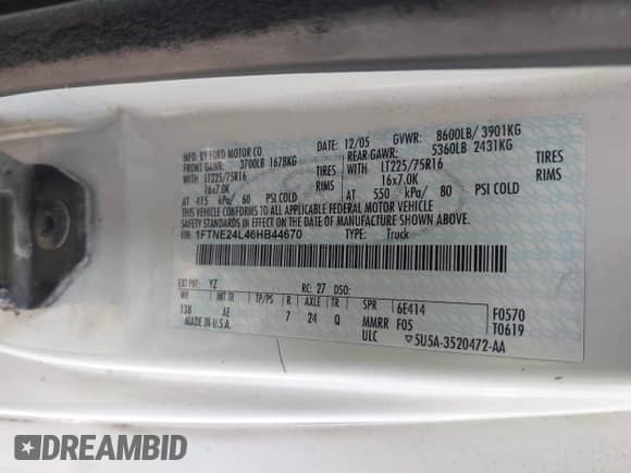 2006 Ford Econoline Cargo with VIN 1FTNE24L46HB44670, listed as a IAAI auction lot 41588655 with 242,849 mi miles and . Bid and sale history available at DreamBid. Image 9.