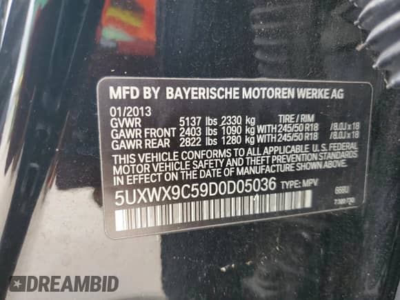 2013 BMW X3 xDrive28i z VIN 5UXWX9C59D0D05036, wystawiony jako Copart lot #82446215 z przebiegiem 178 132 mil mil oraz Czysty tytuł • Clean title. Historia ofert i sprzedaży dostępna na DreamBid. Obrazek 13.