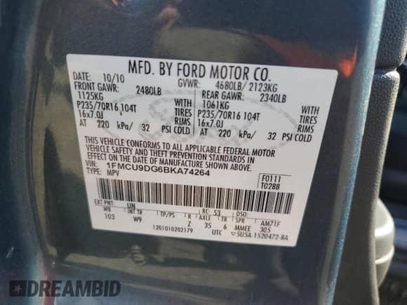 2011 Ford Escape XLT с VIN 1FMCU9DG6BKA74264, выставлен на аукционе Copart как лот 66086024 с пробегом 271 051 миль миль и Списание • Salvage title. История ставок и продаж доступна на DreamBid. Изображение 13.