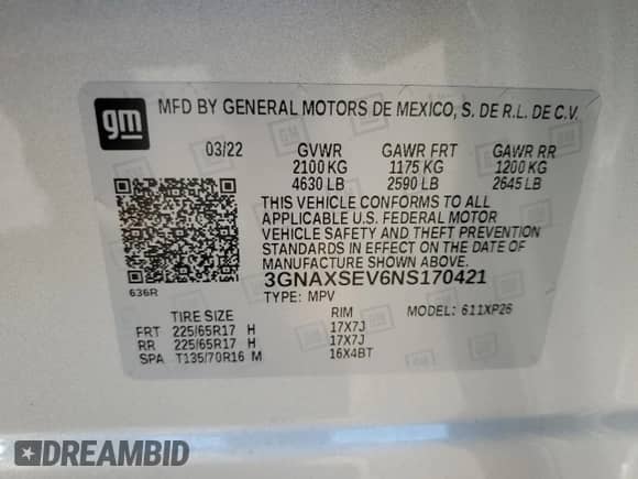 2022 Chevrolet Equinox LS with VIN 3GNAXSEV6NS170421, listed as a Copart auction lot 70524645 with 40,808 mi miles and Salvage title. Bid and sale history available at DreamBid. Image 14.
