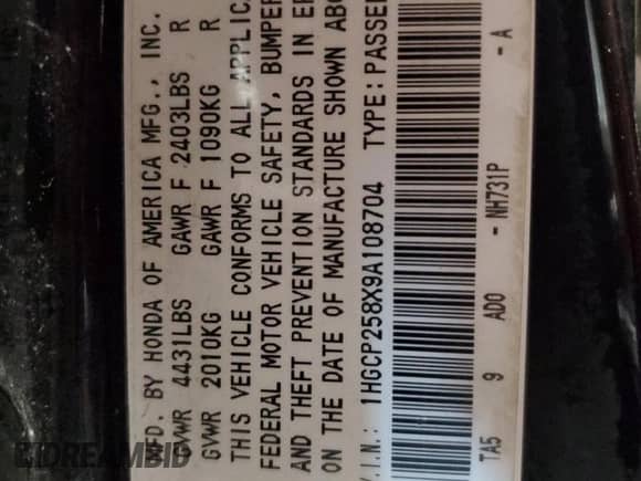 2009 Honda Accord EX-L z VIN 1HGCP258X9A108704, wystawiony jako Copart lot #51685985 z przebiegiem 194 322 mil mil oraz Szkoda całkowita • Salvage title. Historia ofert i sprzedaży dostępna na DreamBid. Obrazek 13.