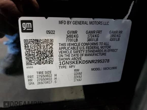 2022 Chevrolet Suburban RST с VIN 1GNSKEKD5NR295378, выставлен на аукционе Copart как лот 63760975 с пробегом 69 292 миль миль и Списание • Salvage title. История ставок и продаж доступна на DreamBid. Изображение 14.