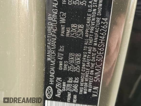 2025 Hyundai Tucson SEL Convenience с VIN 5NMJC3DE6SH462634, выставлен на аукционе Copart как лот 80193155 с пробегом 7 976 миль миль и Списание • Salvage title. История ставок и продаж доступна на DreamBid. Изображение 13.