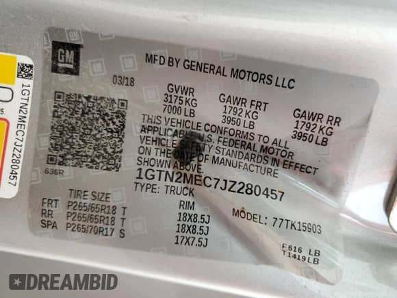 2018 GMC Sierra 1500 SLE с VIN 1GTN2MEC7JZ280457, выставлен на аукционе Copart как лот 80015744 с пробегом Не указан миль и Списание • Salvage title. История ставок и продаж доступна на DreamBid. Изображение 13.