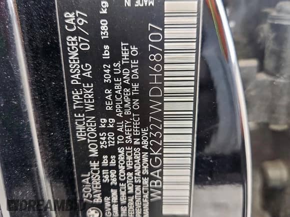 1998 BMW 7 Series с VIN WBAGK2327WDH68707, выставлен на аукционе Copart как лот 71478595 с пробегом 176 232 миль миль и Списание • Salvage title. История ставок и продаж доступна на DreamBid. Изображение 12.