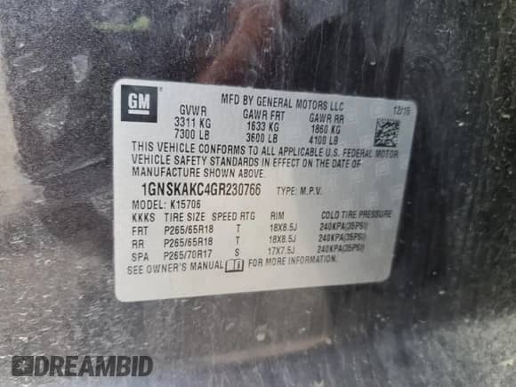 2016 Chevrolet Tahoe LS с VIN 1GNSKAKC4GR230766, выставлен на аукционе Copart как лот 56045675 с пробегом 149 870 миль миль и Списание • Salvage title. История ставок и продаж доступна на DreamBid. Изображение 14.