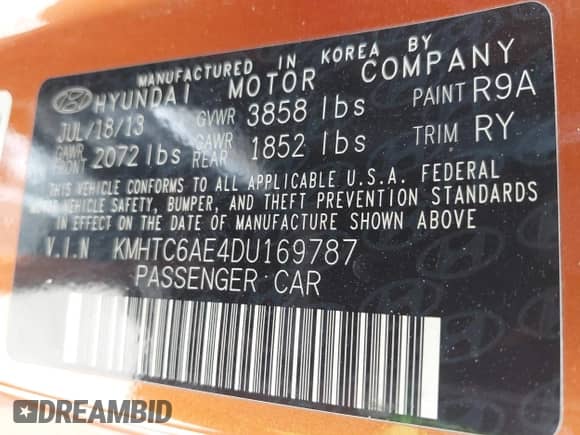 2013 Hyundai Veloster Turbo с VIN KMHTC6AE4DU169787, выставлен на аукционе IAAI как лот 43334701 с пробегом 114 117 миль миль и . История ставок и продаж доступна на DreamBid. Изображение 9.