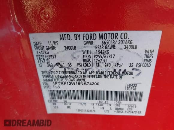 2006 Ford F-150 XL с VIN 1FTRF12W16NA74200, выставлен на аукционе IAAI как лот 43473878 с пробегом 214 617 миль миль и . История ставок и продаж доступна на DreamBid. Изображение 9.