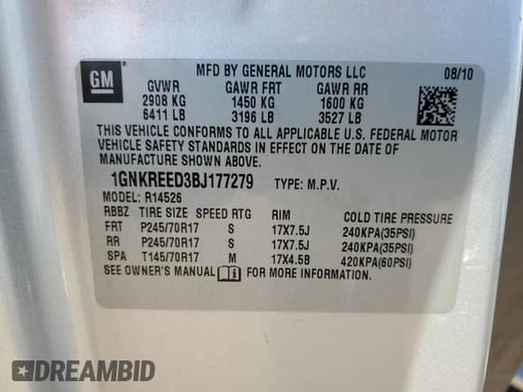 2011 Chevrolet Traverse LS z VIN 1GNKREED3BJ177279, wystawiony jako Copart lot #86837255 z przebiegiem 196 649 mil mil oraz Szkoda całkowita • Salvage title. Historia ofert i sprzedaży dostępna na DreamBid. Obrazek 13.