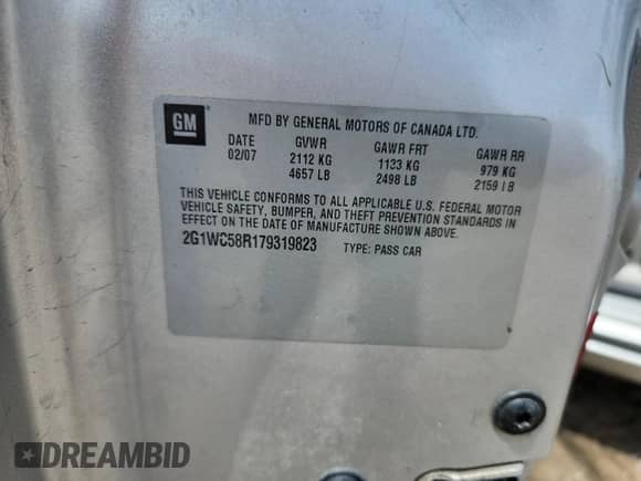 2007 Chevrolet Impala LT z VIN 2G1WC58R179319823, wystawiony jako Copart lot #66834425 z przebiegiem 181 187 mil mil oraz Szkoda całkowita • Salvage title. Historia ofert i sprzedaży dostępna na DreamBid. Obrazek 12.