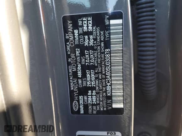 2025 Hyundai Kona SEL с VIN KM8HC3A60SU030878, выставлен на аукционе Copart как лот 69259435 с пробегом 821 миль миль и Списание • Salvage title. История ставок и продаж доступна на DreamBid. Изображение 13.