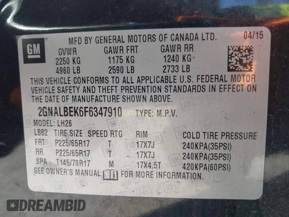 2015 Chevrolet Equinox LT z VIN 2GNALBEK6F6347910, wystawiony jako IAAI lot #43225956 z przebiegiem 88 018 mil mil oraz . Historia ofert i sprzedaży dostępna na DreamBid. Obrazek 9.