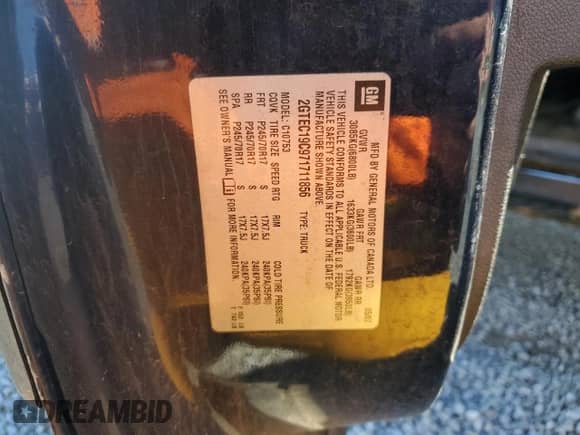 2007 GMC Sierra 1500 SLE1 with VIN 2GTEC19C971711856, listed as a Copart auction lot 49693165 with 329,400 mi miles and Salvage title. Bid and sale history available at DreamBid. Image 12.