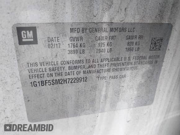 2017 Chevrolet Cruze Premier с VIN 1G1BF5SM2H7229912, выставлен на аукционе IAAI как лот 43400083 с пробегом 221 086 миль миль и . История ставок и продаж доступна на DreamBid. Изображение 9.