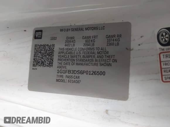 2023 Chevrolet Camaro 1LT with VIN 1G1FB3DS6P0126500, listed as a IAAI auction lot 42277576 with 30,820 mi miles and . Bid and sale history available at DreamBid. Image 9.