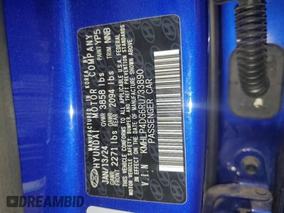 2024 Hyundai Elantra Limited z VIN KMHLP4DG6RU733890, wystawiony jako Copart lot #89892325 z przebiegiem 44 503 mil mil oraz Czysty tytuł • Clean title. Historia ofert i sprzedaży dostępna na DreamBid. Obrazek 12.