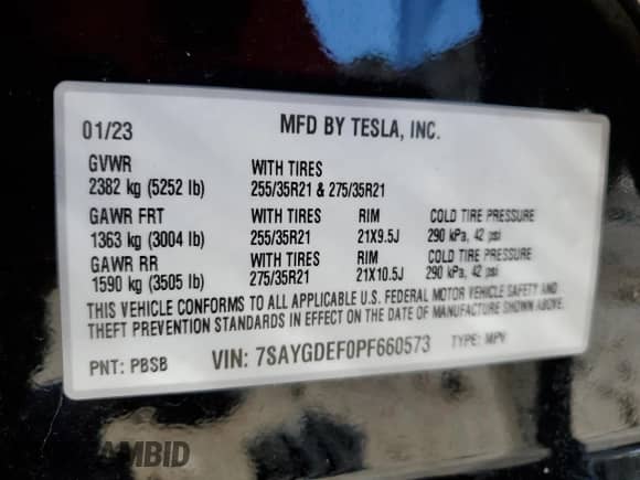 2023 Tesla Model Y Performance с VIN 7SAYGDEF0PF660573, выставлен на аукционе Copart как лот 80920165 с пробегом 24 525 миль миль и На запчасти • Non repairable. История ставок и продаж доступна на DreamBid. Изображение 13.