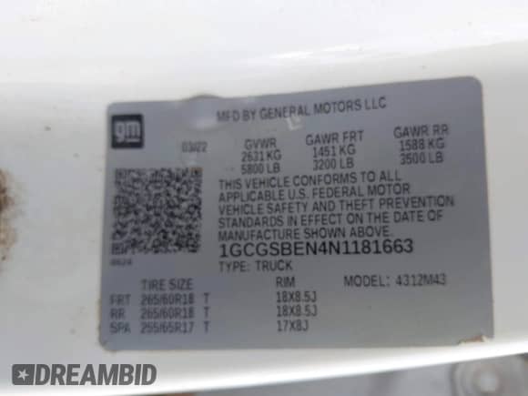 2022 Chevrolet Colorado 2WD Work Truck z VIN 1GCGSBEN4N1181663, wystawiony jako IAAI lot #43234903 z przebiegiem 107 064 mil mil oraz . Historia ofert i sprzedaży dostępna na DreamBid. Obrazek 9.