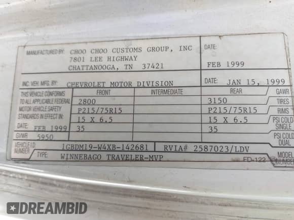 1999 Chevrolet Astro Cargo YF7 с VIN 1GBDM19W4XB142681, выставлен на аукционе IAAI как лот 41867860 с пробегом 207 581 миль миль и . История ставок и продаж доступна на DreamBid. Изображение 9.