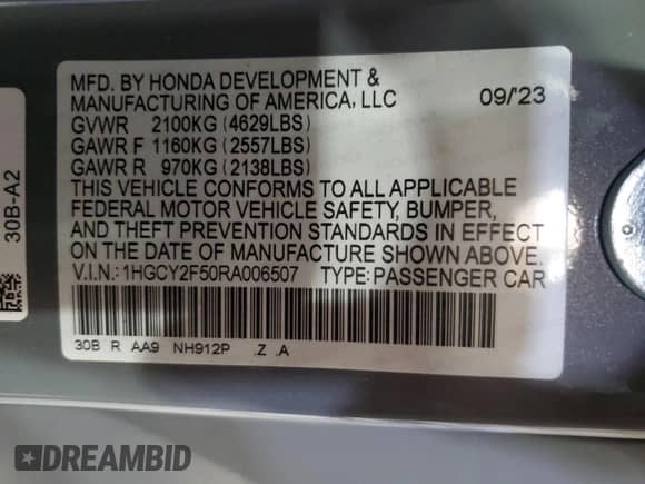2024 Honda Accord Sport with VIN 1HGCY2F50RA006507, listed as a Copart auction lot 83979755 with 53,628 mi miles and Salvage title. Bid and sale history available at DreamBid. Image 12.