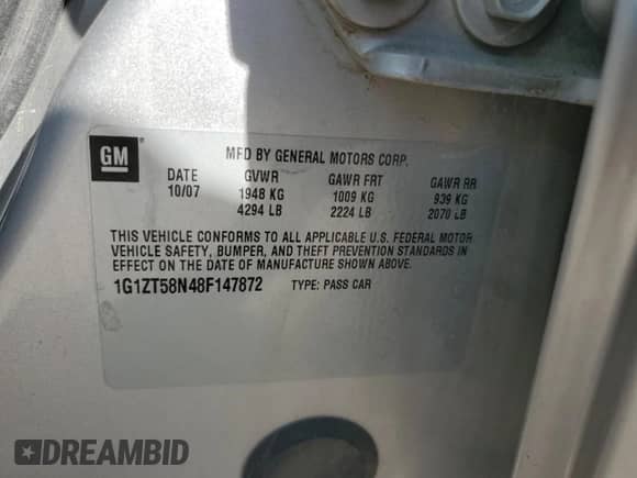 2008 Chevrolet Malibu Classic LT с VIN 1G1ZT58N48F147872, выставлен на аукционе Copart как лот 60327625 с пробегом 229 768 миль миль и Списание • Salvage title. История ставок и продаж доступна на DreamBid. Изображение 13.