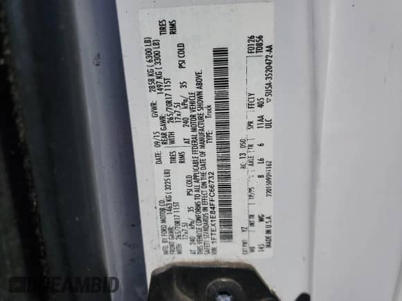 2015 Ford F-150 XLT with VIN 1FTEX1E84FFC66732, listed as a Copart auction lot 71565965 with 190,871 mi miles and Salvage title. Bid and sale history available at DreamBid. Image 12.