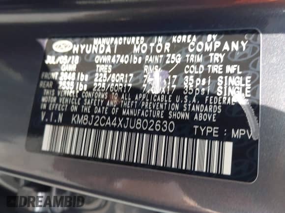 2018 Hyundai Tucson SE z VIN KM8J2CA4XJU802630, wystawiony jako IAAI lot #43154213 z przebiegiem 96 387 mil mil oraz . Historia ofert i sprzedaży dostępna na DreamBid. Obrazek 9.