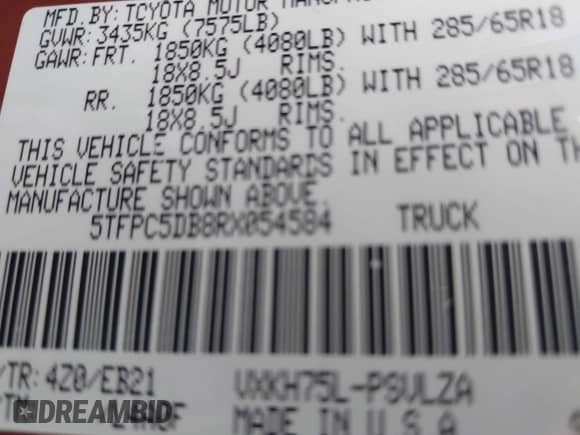 2024 Toyota Tundra TRD Pro Hybrid with VIN 5TFPC5DB8RX054584, listed as a IAAI auction lot 43360883 with 29,952 mi miles and . Bid and sale history available at DreamBid. Image 9.