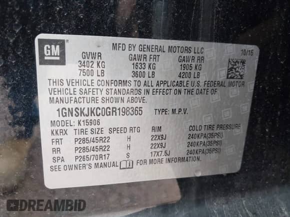 2016 Chevrolet Suburban LTZ с VIN 1GNSKJKC0GR198365, выставлен на аукционе IAAI как лот 43262045 с пробегом 132 102 миль миль и . История ставок и продаж доступна на DreamBid. Изображение 9.