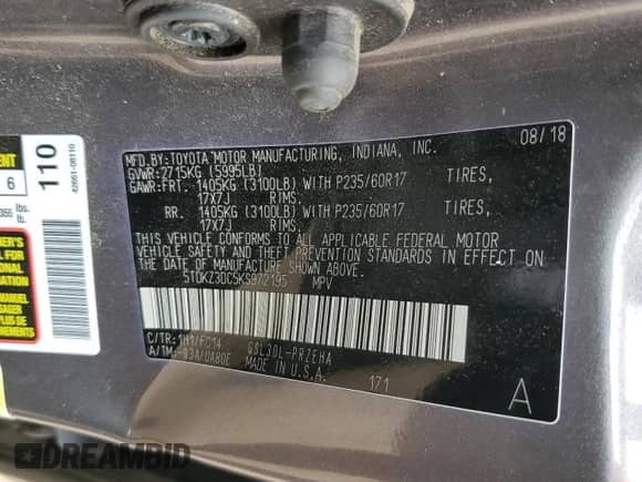 2019 Toyota Sienna LE Auto Access Seat с VIN 5TDKZ3DC5KS972195, выставлен на аукционе Copart как лот 80389185 с пробегом 151 495 миль миль и Списание • Salvage title. История ставок и продаж доступна на DreamBid. Изображение 13.