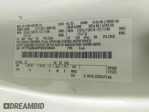 2023 Ford F-250 XL с VIN 1FT7X2BA6PED03860, выставлен на аукционе IAAI как лот 43000091 с пробегом 83 823 миль миль и . История ставок и продаж доступна на DreamBid. Изображение 9.