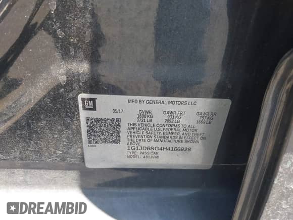 2017 Chevrolet Sonic LT with VIN 1G1JD6SG4H4166928, listed as a IAAI auction lot 42514647 with 32,431 mi miles and . Bid and sale history available at DreamBid. Image 9.