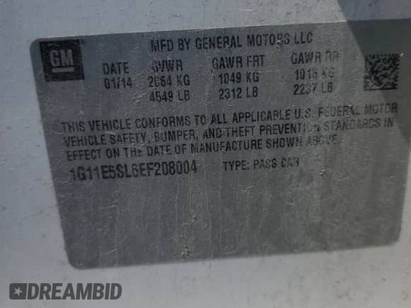 2014 Chevrolet Malibu LT with VIN 1G11E5SL6EF208004, listed as a Copart auction lot 65940165 with 60,583 mi miles and Salvage title. Bid and sale history available at DreamBid. Image 12.