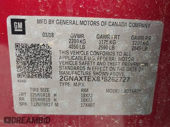 2018 Chevrolet Equinox LT с VIN 2GNAXTEX8J6262727, выставлен на аукционе IAAI как лот 43091593 с пробегом 78 669 миль миль и . История ставок и продаж доступна на DreamBid. Изображение 9.