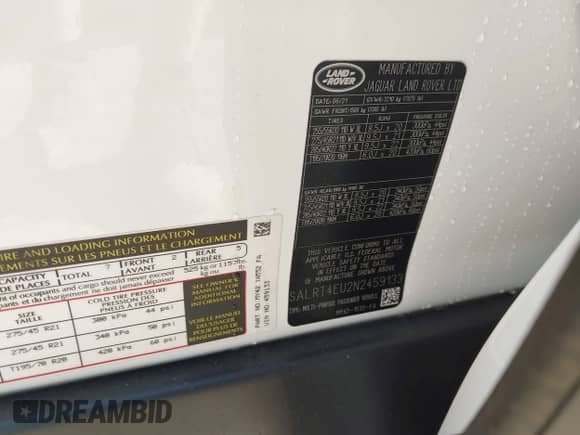 2022 Land Rover Discovery S R-Dynamic с VIN SALRT4EU2N2459133, выставлен на аукционе IAAI как лот 42985162 с пробегом 22 769 миль миль и . История ставок и продаж доступна на DreamBid. Изображение 9.