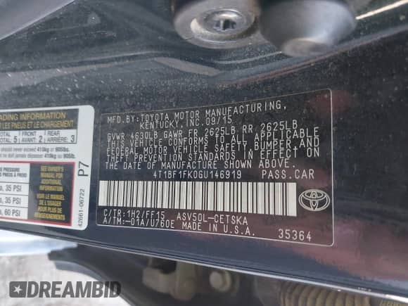 2016 Toyota Camry SE с VIN 4T1BF1FK0GU146919, выставлен на аукционе IAAI как лот 42991299 с пробегом 194 910 миль миль и . История ставок и продаж доступна на DreamBid. Изображение 9.