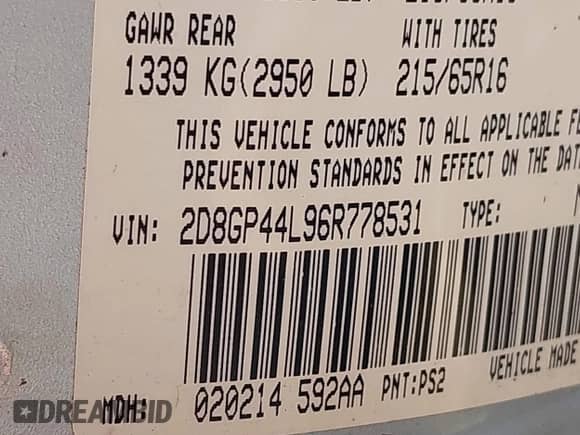 2006 Dodge Grand Caravan SXT z VIN 2D8GP44L96R778531, wystawiony jako IAAI lot #43241701 z przebiegiem 240 179 mil mil oraz . Historia ofert i sprzedaży dostępna na DreamBid. Obrazek 9.